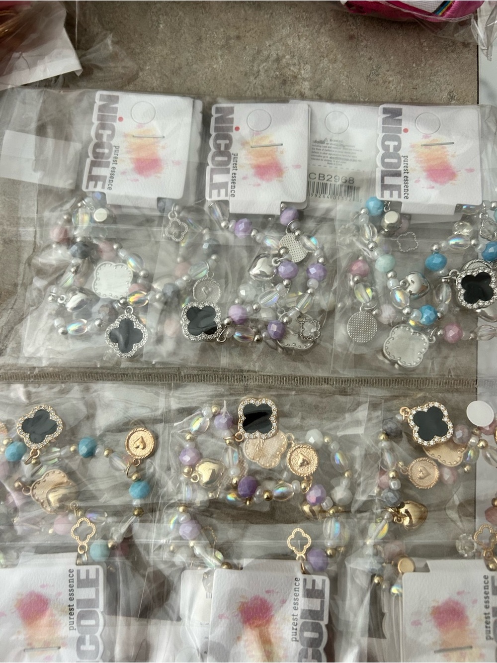 4/$100 CLOVER Nicole Pastel Multi-Bead Charm Bracelet Set of 12